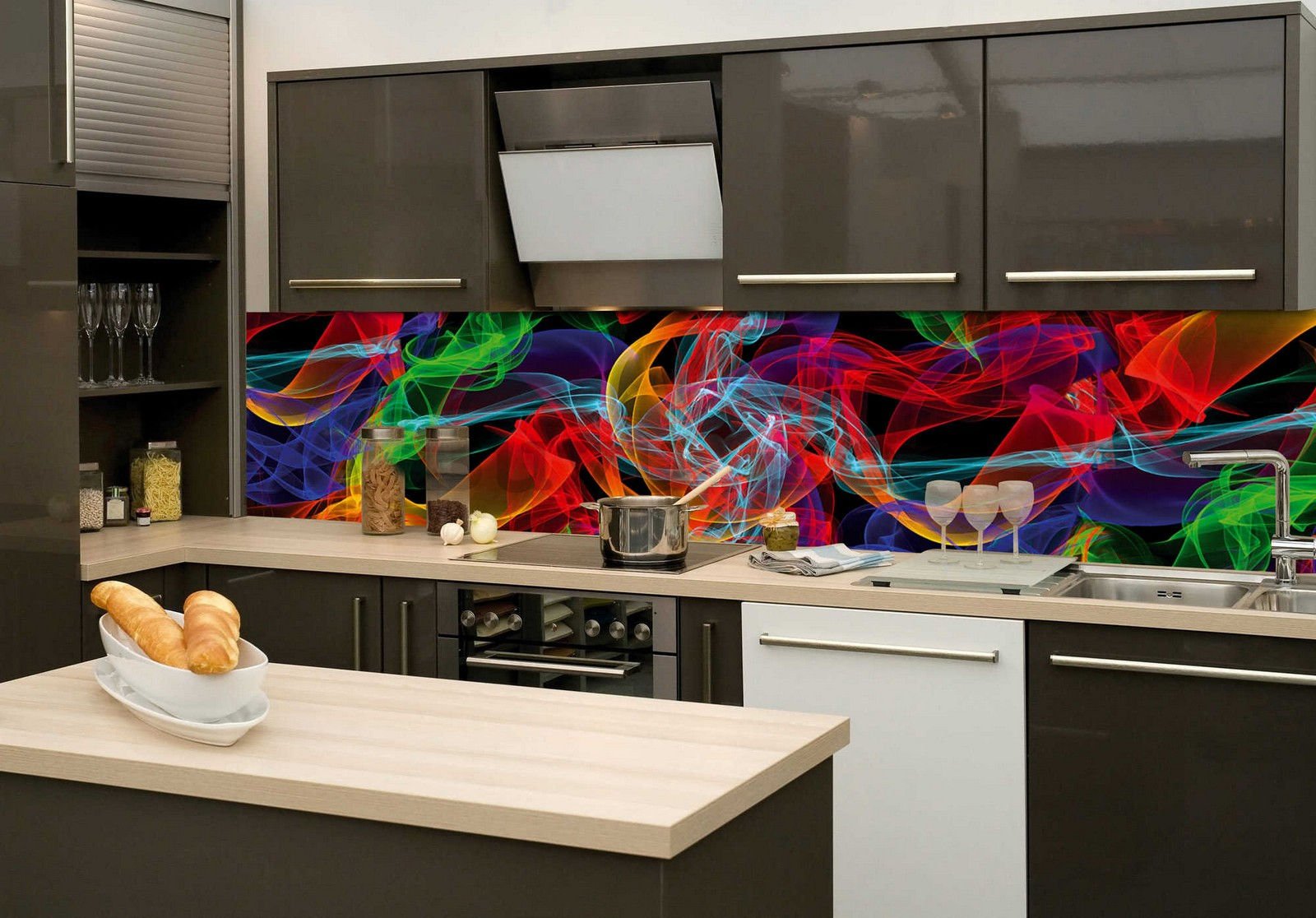 Fototapet autoadeziv lavabil pentru bucătărie - Abstracția culorilor, 260x60 cm