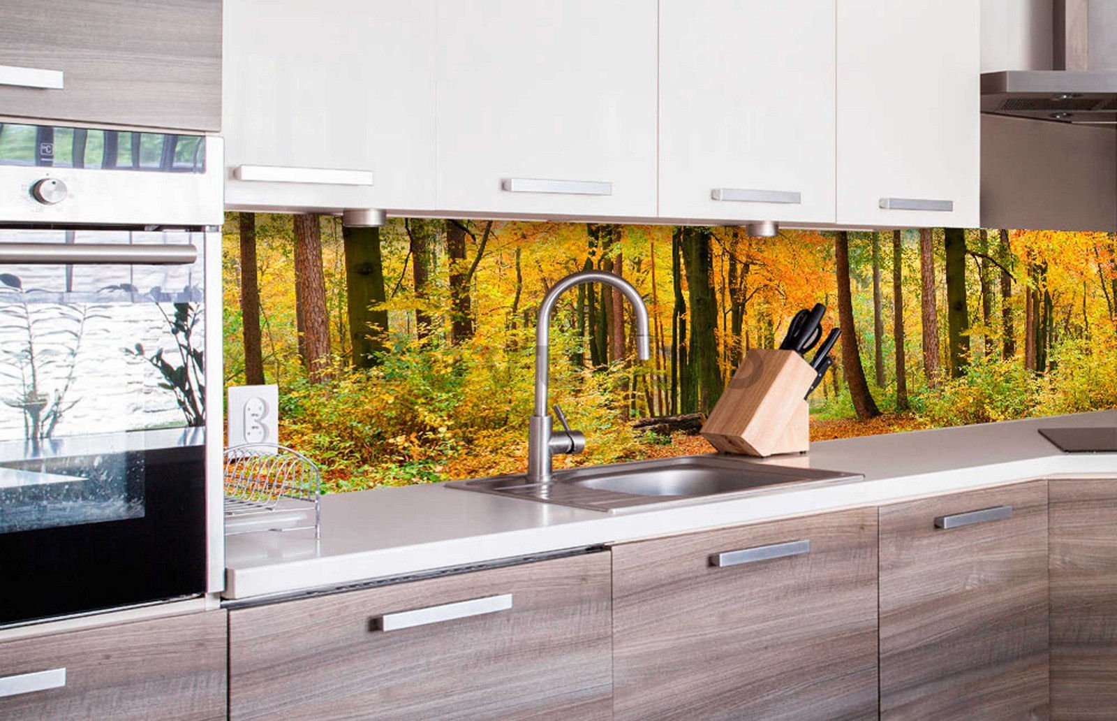 Fototapet autoadeziv lavabil pentru bucătărie - Pădure de toamnă, 260x60 cm