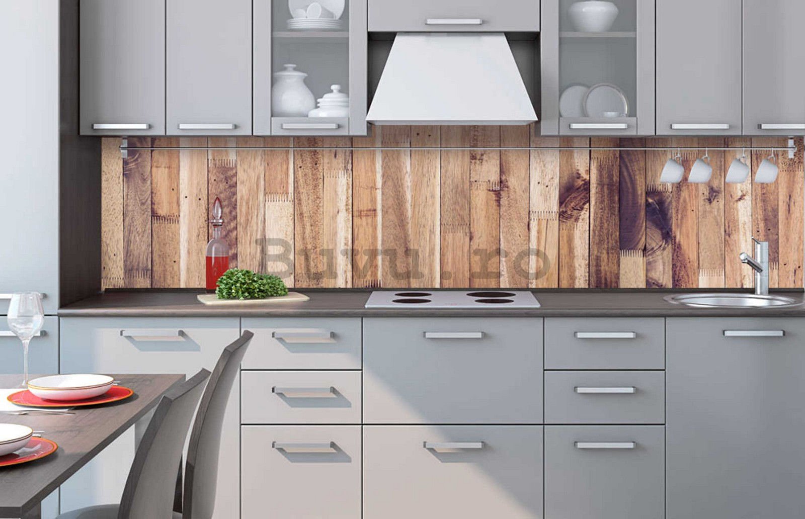 Tapet autoadeziv lavabil pentru bucătărie - Perete de lemn, 260x60 cm