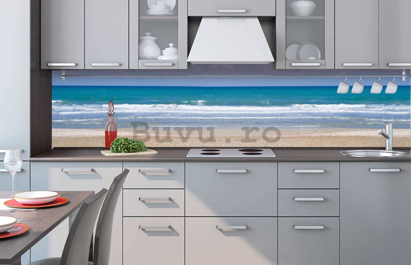 Tapet autoadeziv lavabil pentru bucătărie - Valuri pe plajă, 260x60 cm