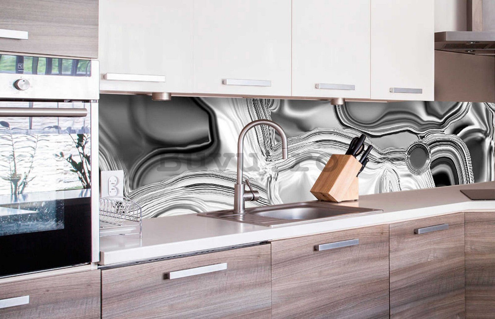 Tapet autoadeziv lavabil pentru bucătărie - Căptușeală de argint lichid, 260x60 cm
