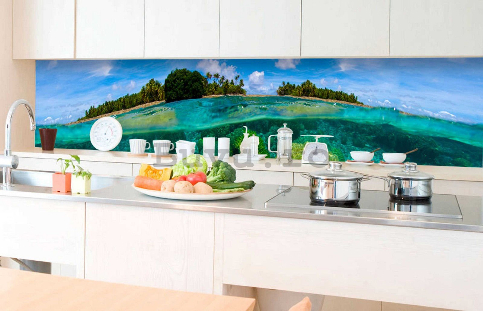 Fototapet autoadeziv lavabil pentru bucătărie - Recif de corali, 350x60 cm