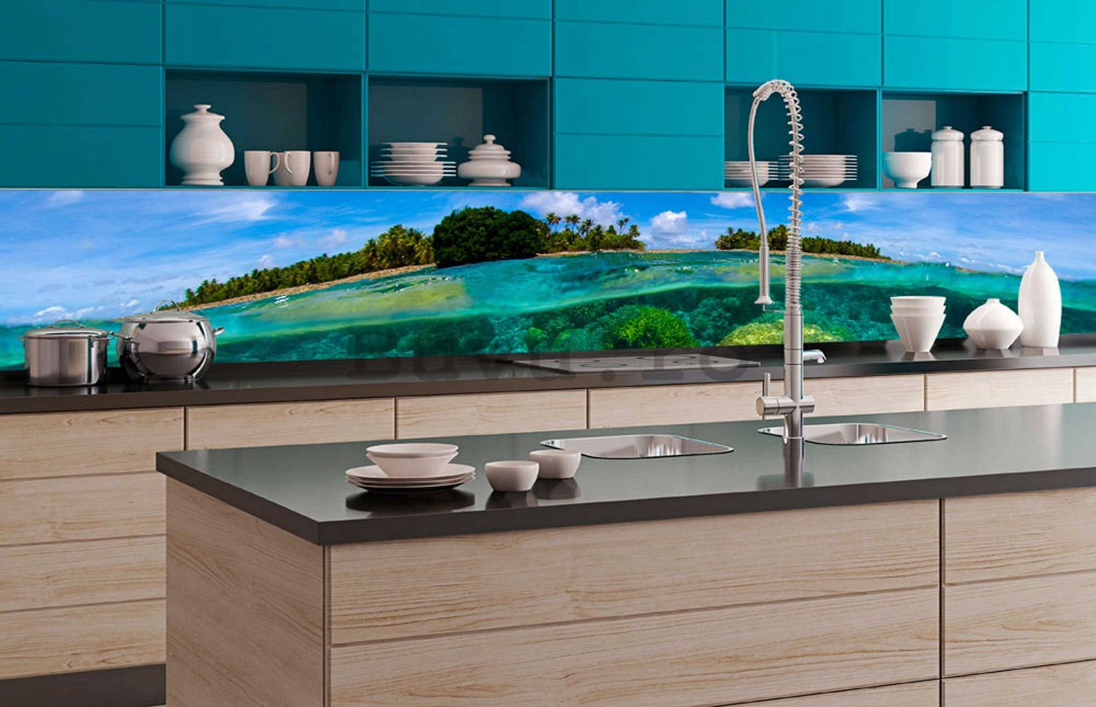 Fototapet autoadeziv lavabil pentru bucătărie - Recif de corali, 350x60 cm