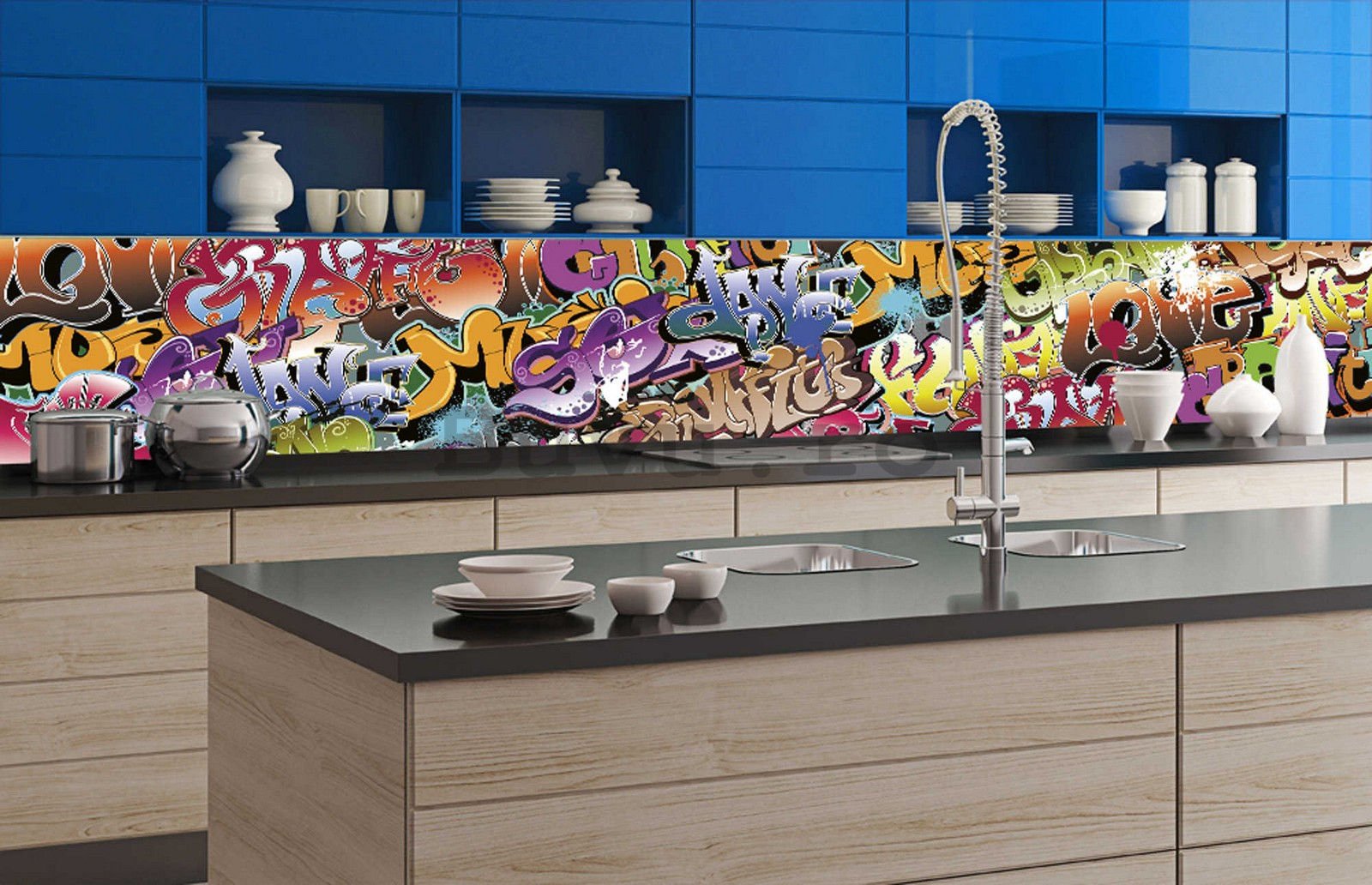 Fototapet autoadeziv lavabil pentru bucătărie - Graffiti, 350x60 cm
