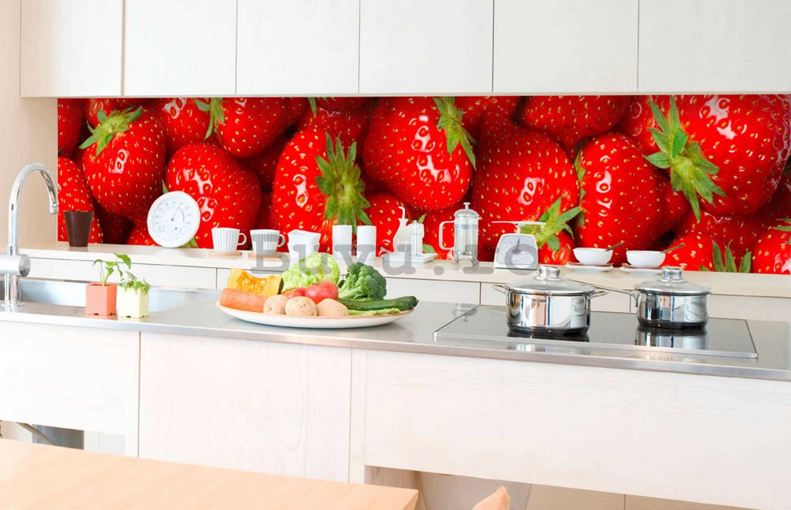 Fototapet autoadeziv lavabil pentru bucătărie - Căpșune, 350x60 cm