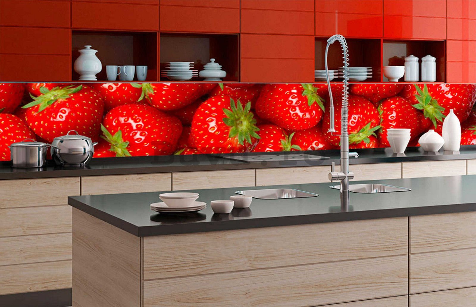 Fototapet autoadeziv lavabil pentru bucătărie - Căpșune, 350x60 cm