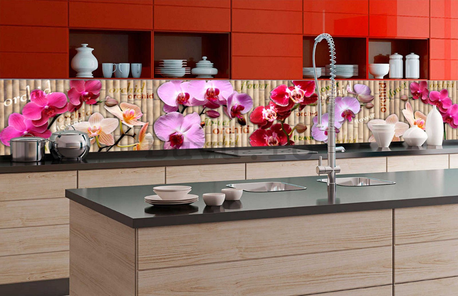 Fototapet autoadeziv lavabil pentru bucătărie - Orhidee, 350x60 cm