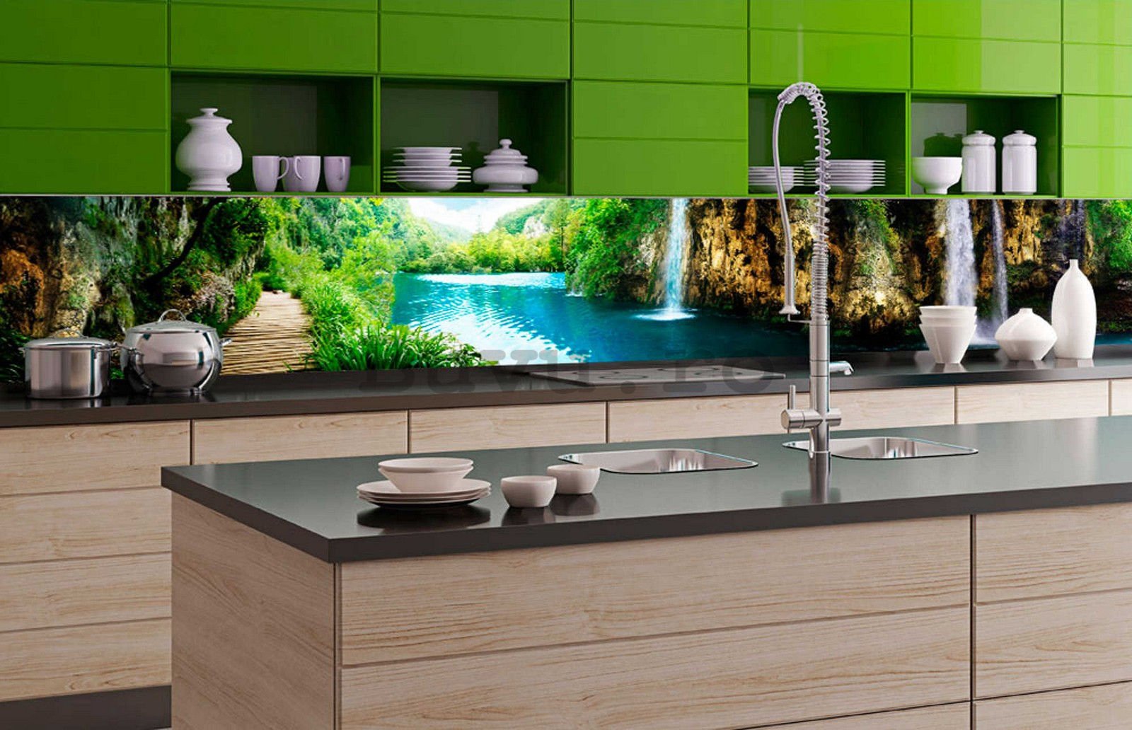 Fototapet autoadeziv lavabil pentru bucătărie - Lacurile Plitvice, 350x60 cm