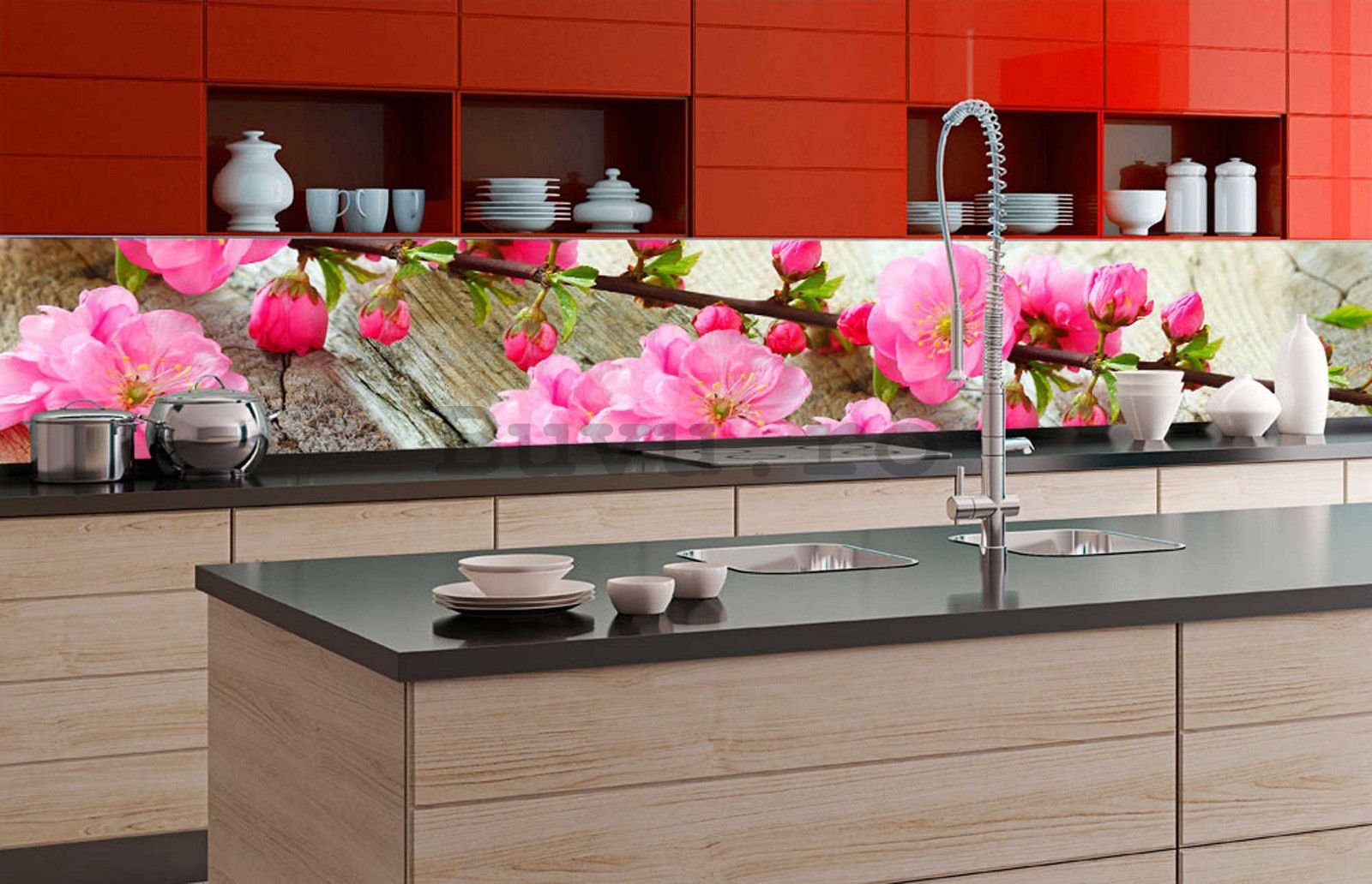 Tapet autoadeziv lavabil pentru bucătărie - Sakura, 350x60 cm