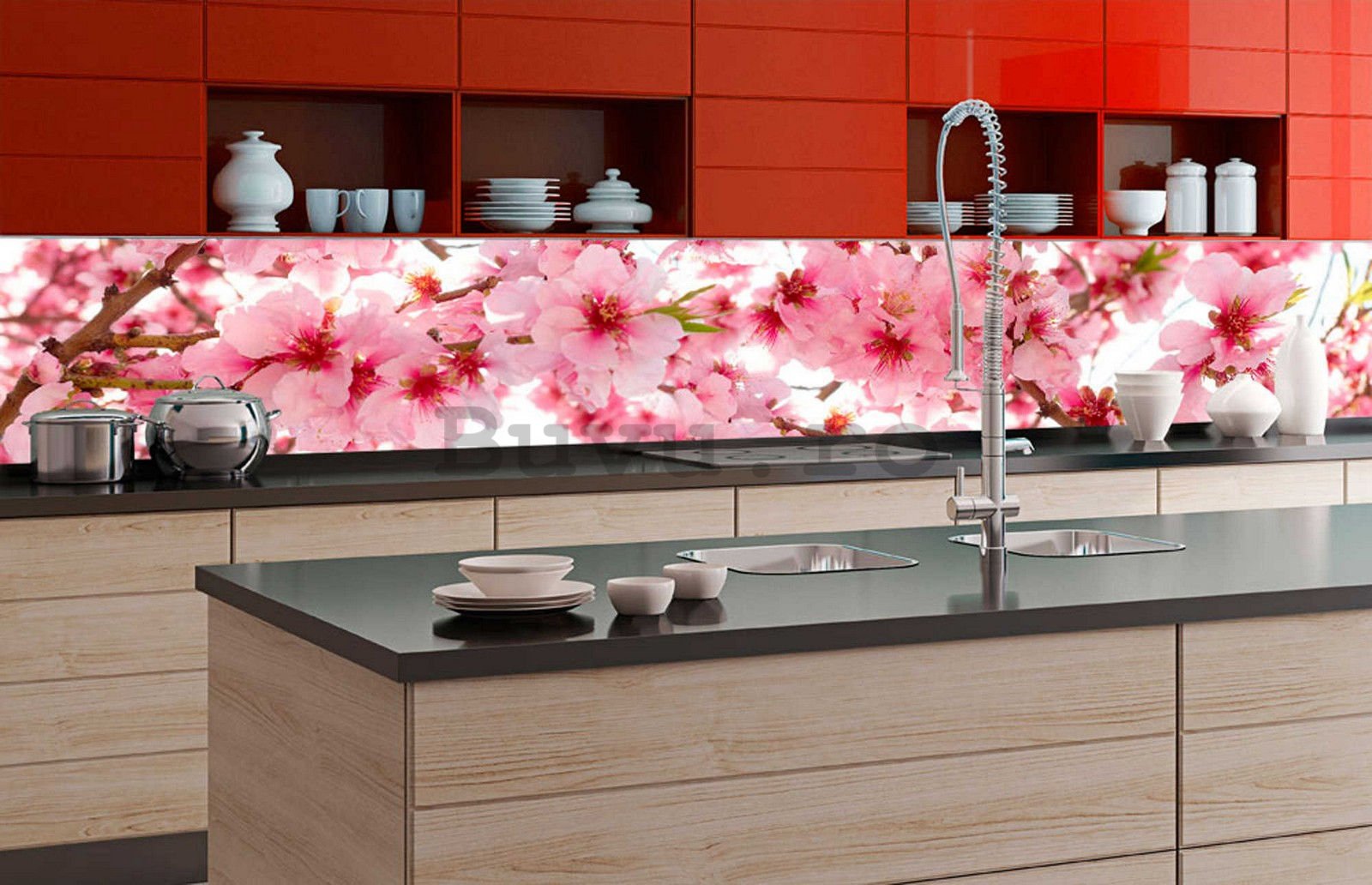 Tapet autoadeziv lavabil pentru bucătărie - Măr înflorit, 350x60 cm