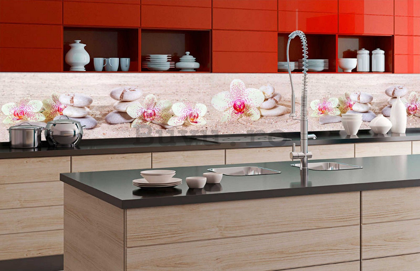 Tapet autoadeziv lavabil pentru bucătărie - Gradina Zen, 350x60 cm