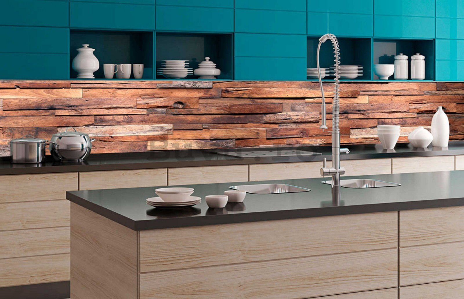 Tapet autoadeziv lavabil pentru bucătărie - Perete de lemn, 350x60 cm