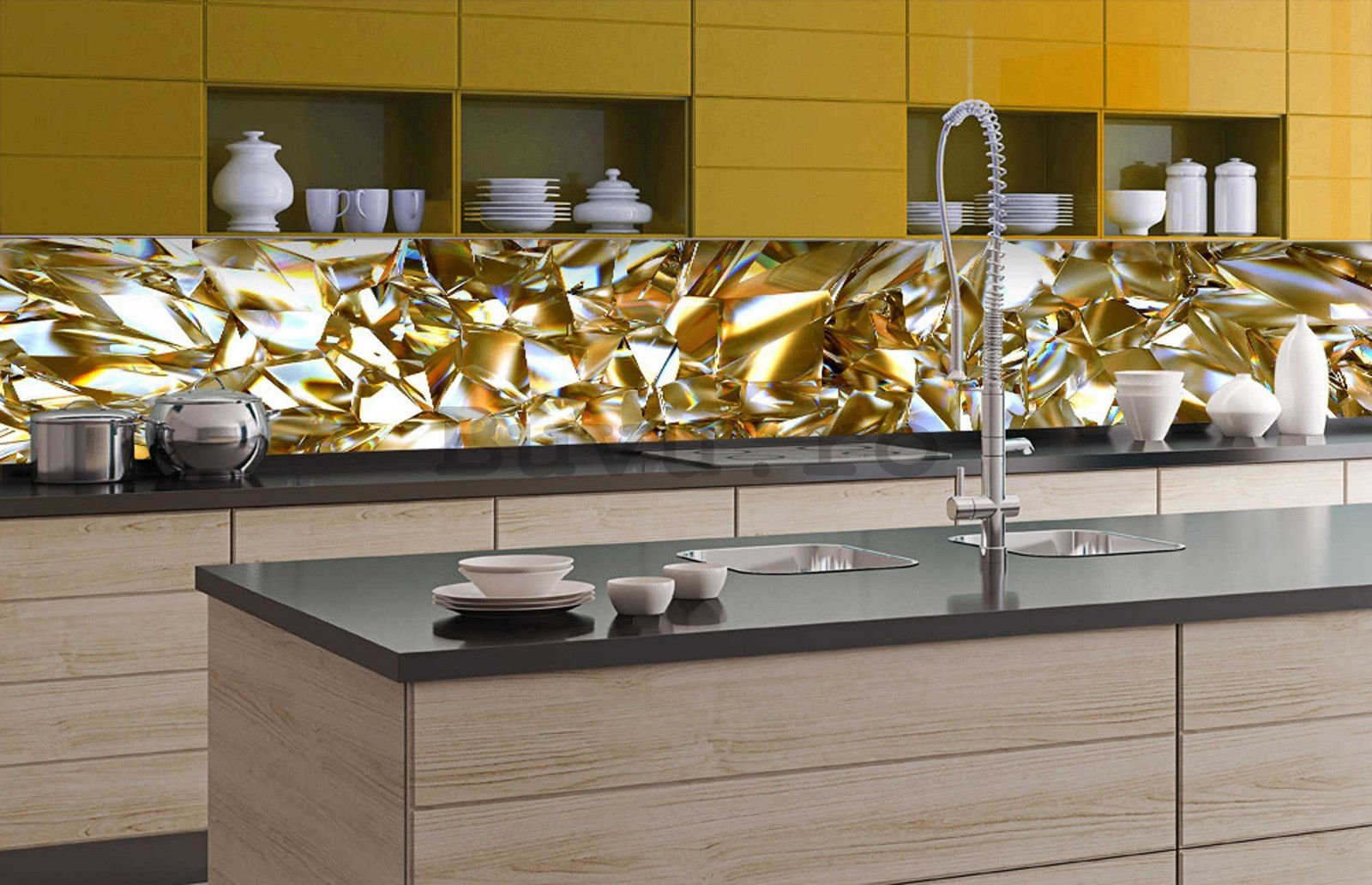 Tapet autoadeziv lavabil pentru bucătărie - Cristale de aur, 350x60 cm