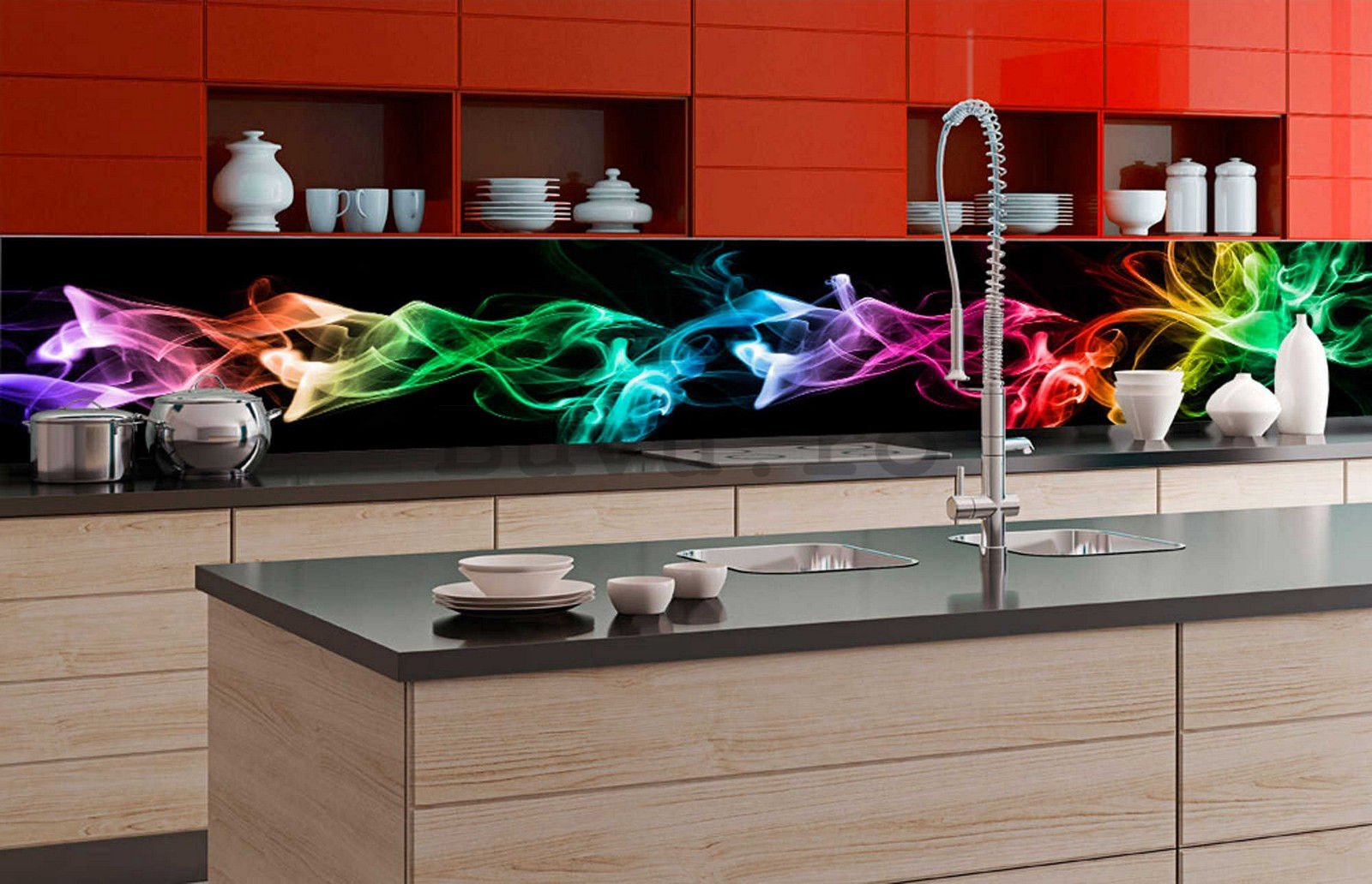 Tapet autoadeziv lavabil pentru bucătărie - Fum colorat (2), 350x60 cm