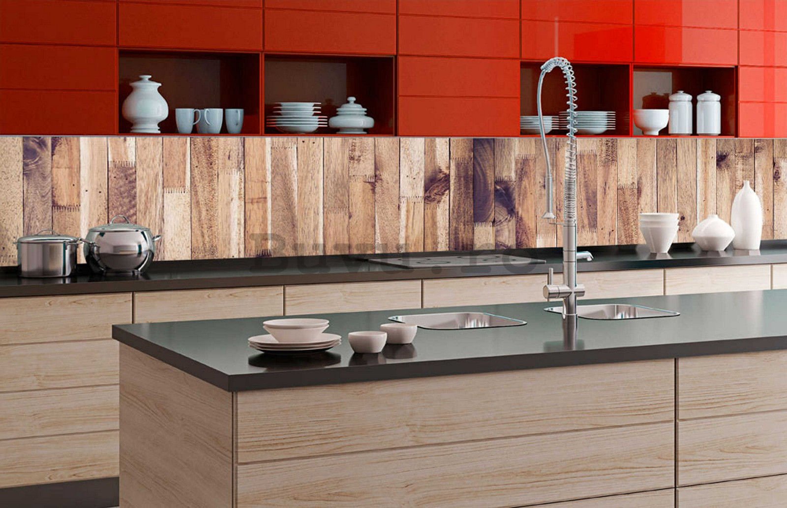 Tapet autoadeziv lavabil pentru bucătărie - Perete de lemn, 350x60 cm