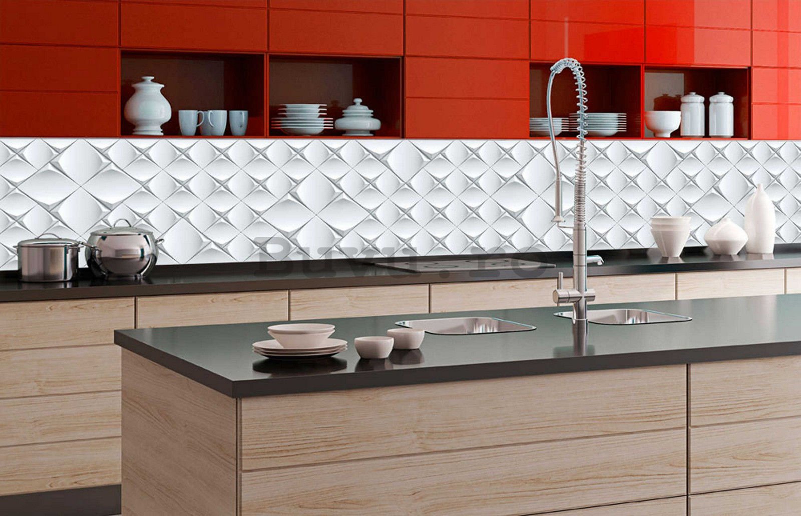Tapet autoadeziv lavabil pentru bucătărie - Abstracție a faianței 3D (1), 350x60 cm