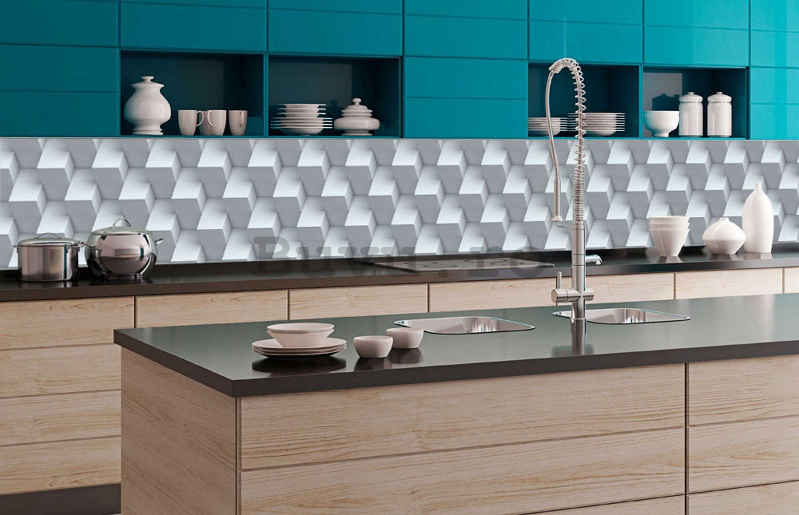 Tapet autoadeziv lavabil pentru bucătărie - Abstracție a faianței 3D (2), 350x60 cm