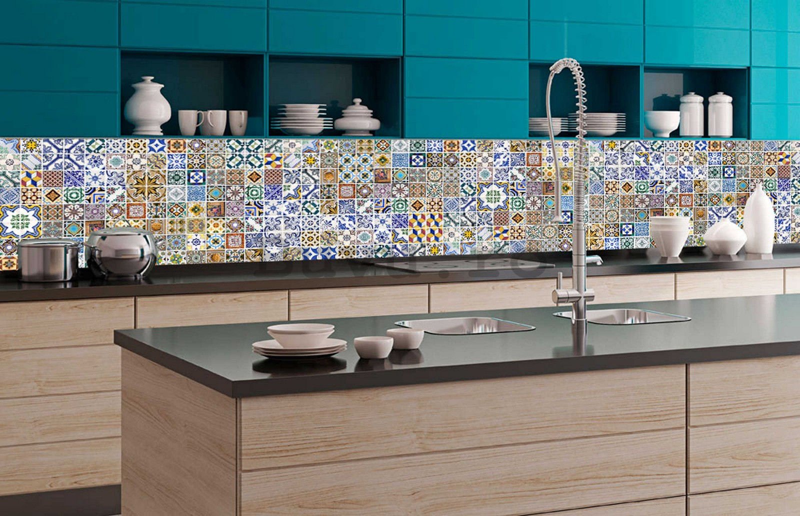 Tapet autoadeziv lavabil pentru bucătărie - Gresie portugheză, 350x60 cm