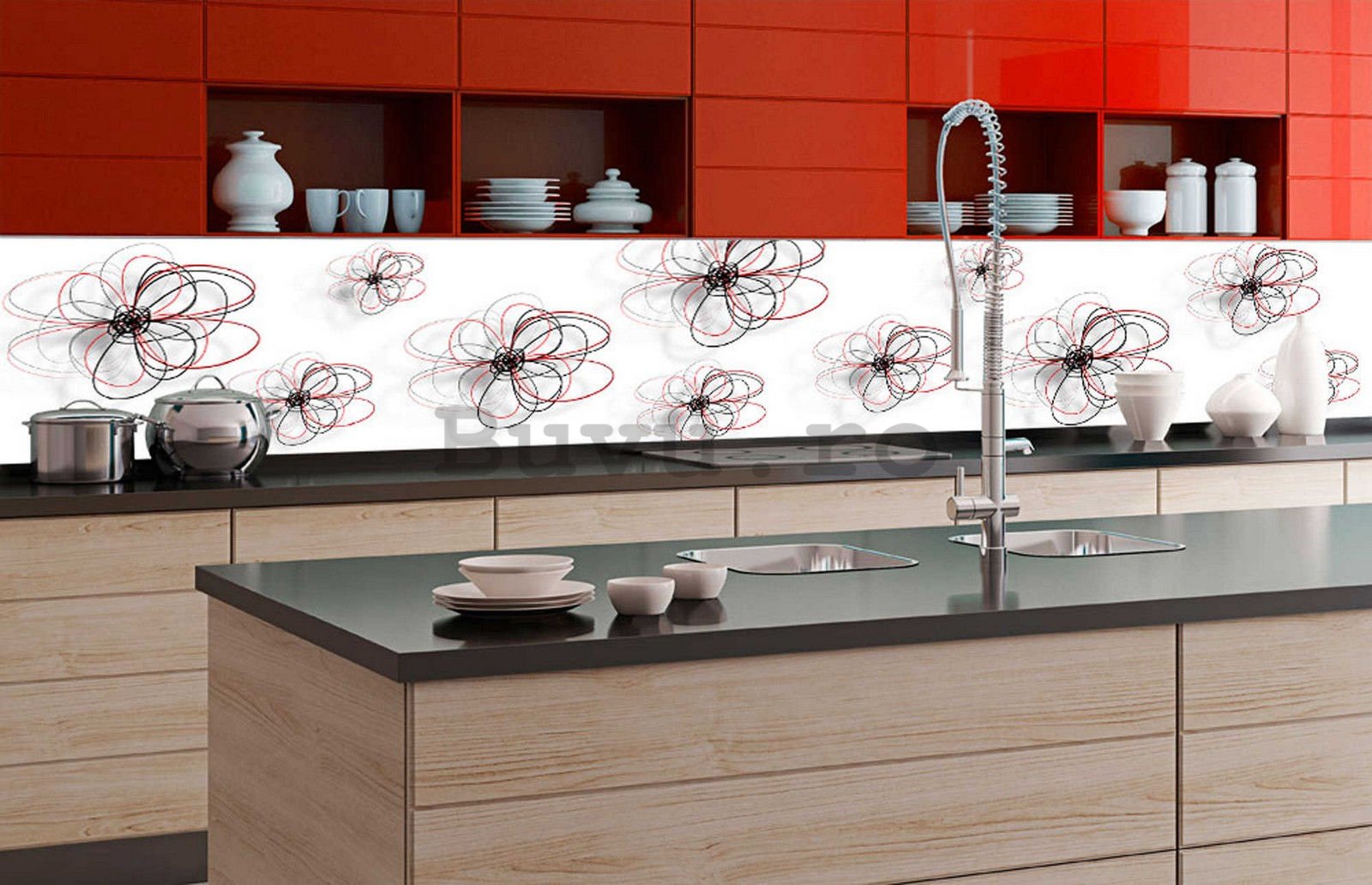Tapet autoadeziv lavabil pentru bucătărie - Flori abstracte, 350x60 cm