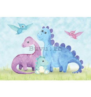 Fototapet vlies: Tapet pentru copii dinozauri veseli colorati - 254x184 cm