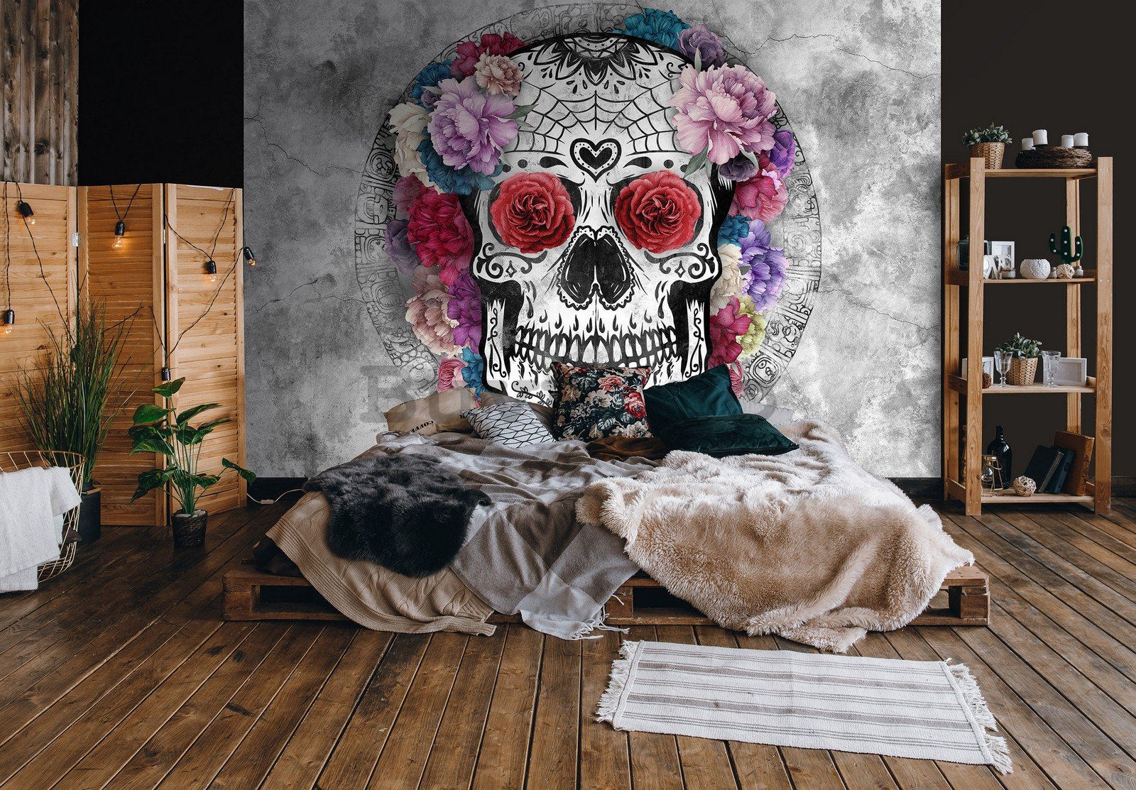 Fototapet vlies: Craniu și flori - 254x184 cm