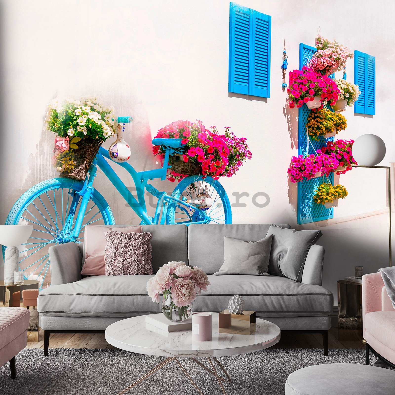 Fototapet vlies: Bicicletă și flori grecești - 254x184 cm