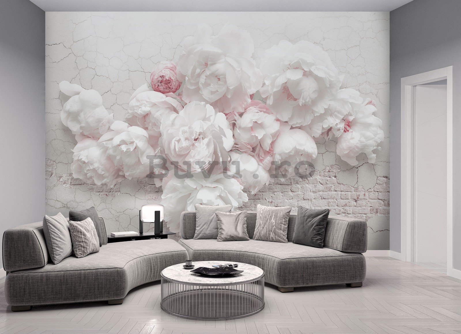 Fototapet vlies: Trandafiri albi pe perete - 368x254 cm