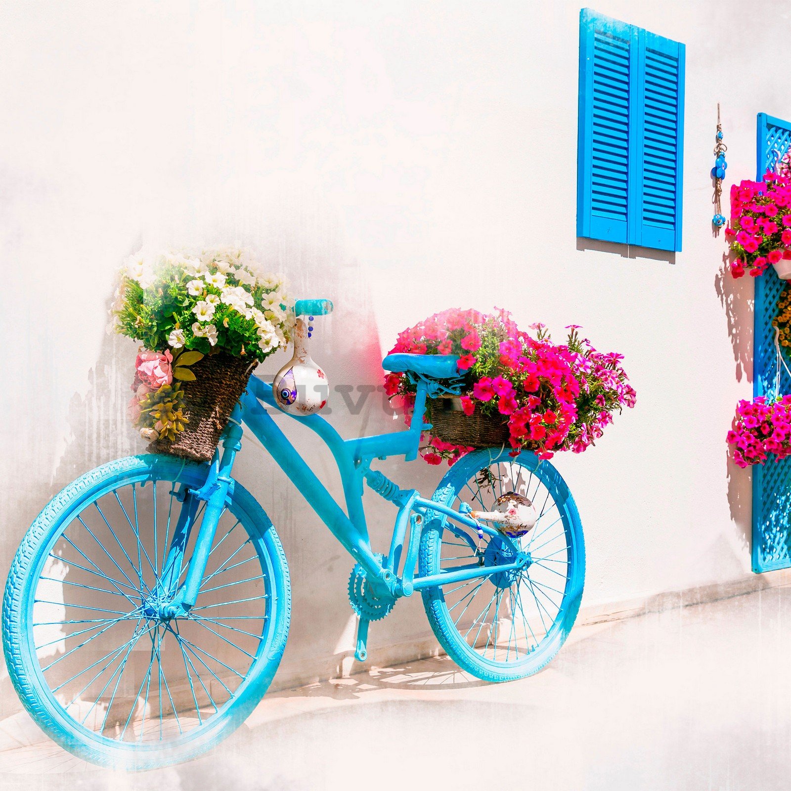 Fototapet vlies: Bicicletă și flori grecești - 152,5x104 cm