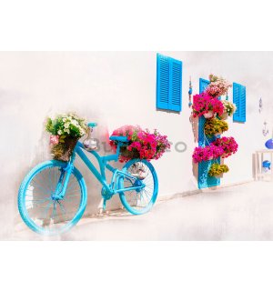 Fototapet vlies: Bicicletă și flori grecești - 152,5x104 cm