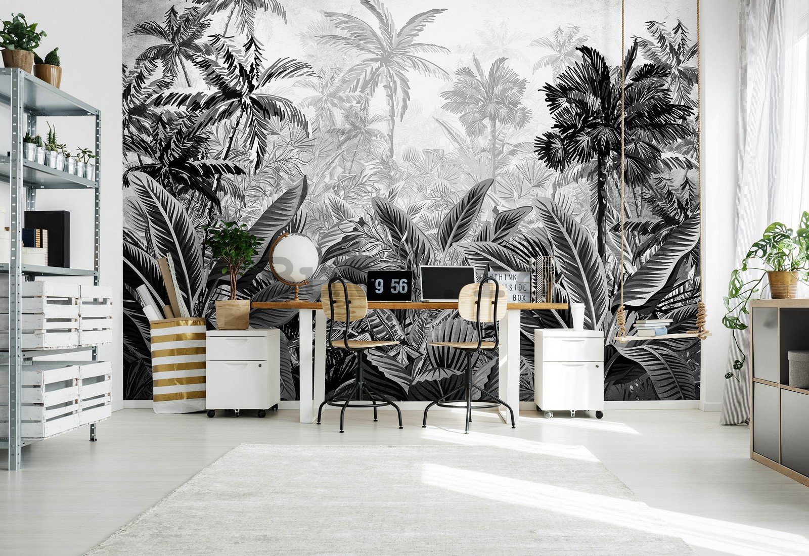 Fototapet vlies: Palmieri și ferigi (alb-negru) - 416x254 cm