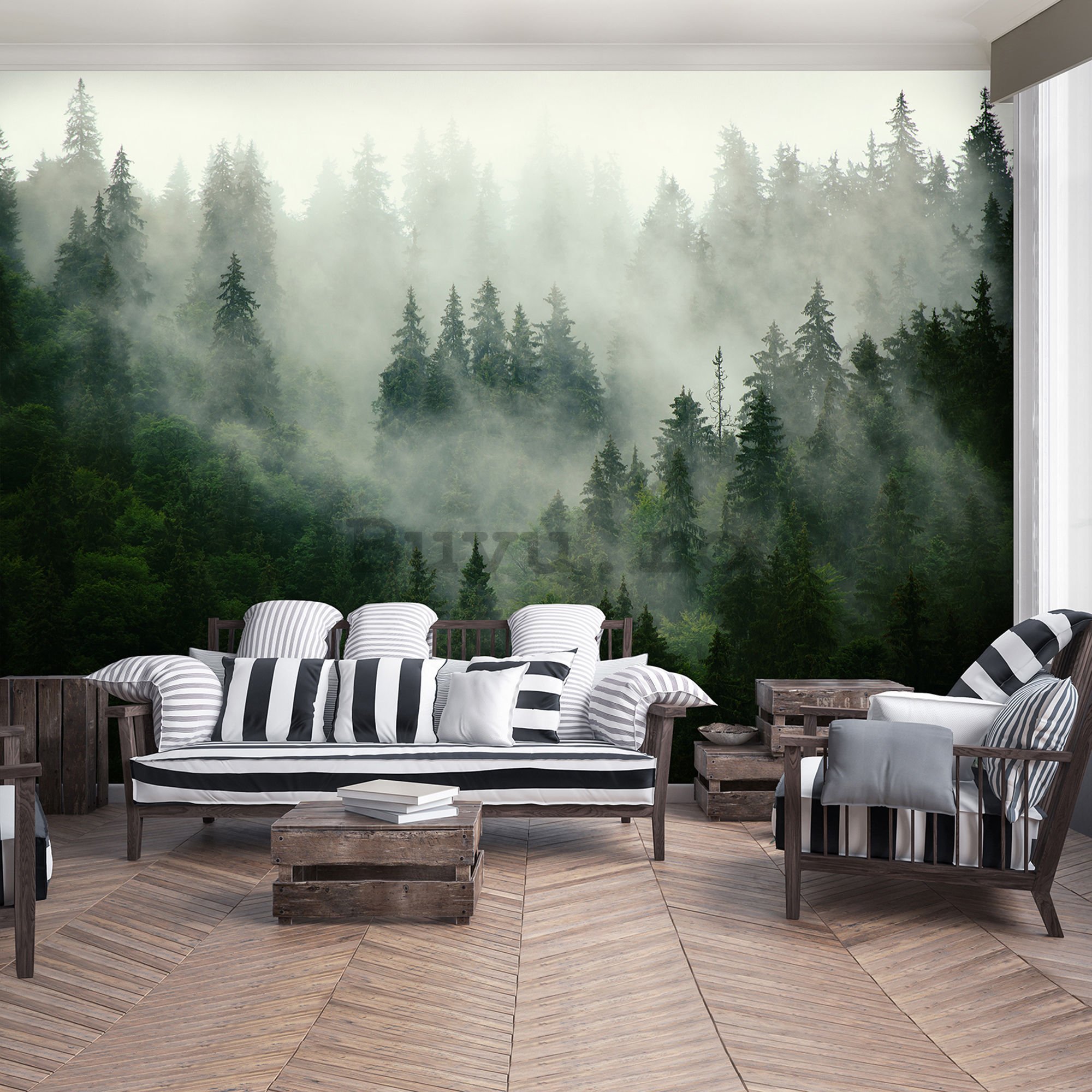 Fototapet vlies: Ceață peste pădure (1) - 208x146 cm