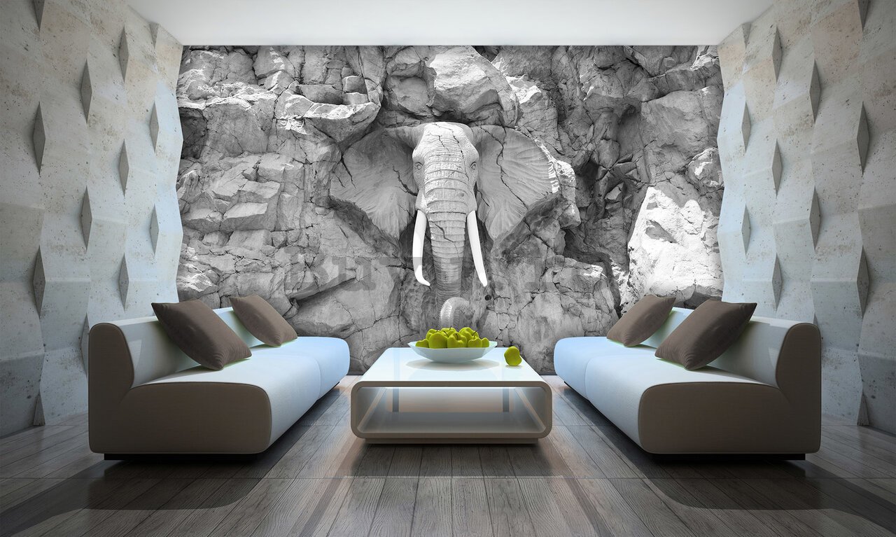 Fototapet: Elefant de argilă (alb-negru) - 368x254cm