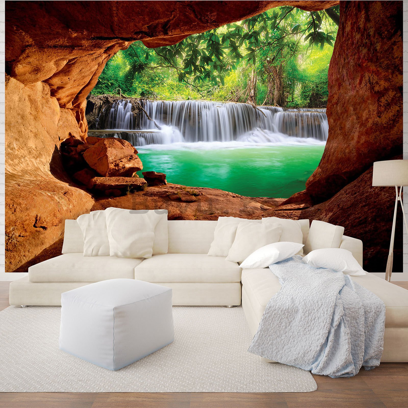 Fototapet vlies: Cascadă în spatele peșterii - 254x184 cm