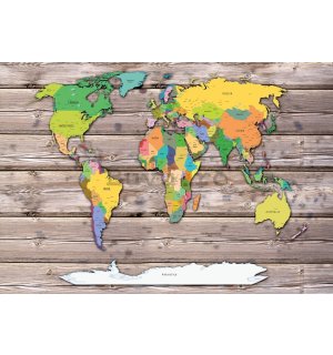 Fototapet vlies: Harta lumii color pe lemn - 368x280 cm