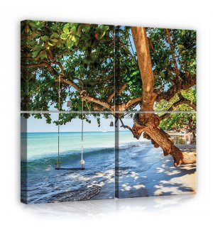Tablou canvas: Leagăn pe plajă - set 4 buc 25x25cm