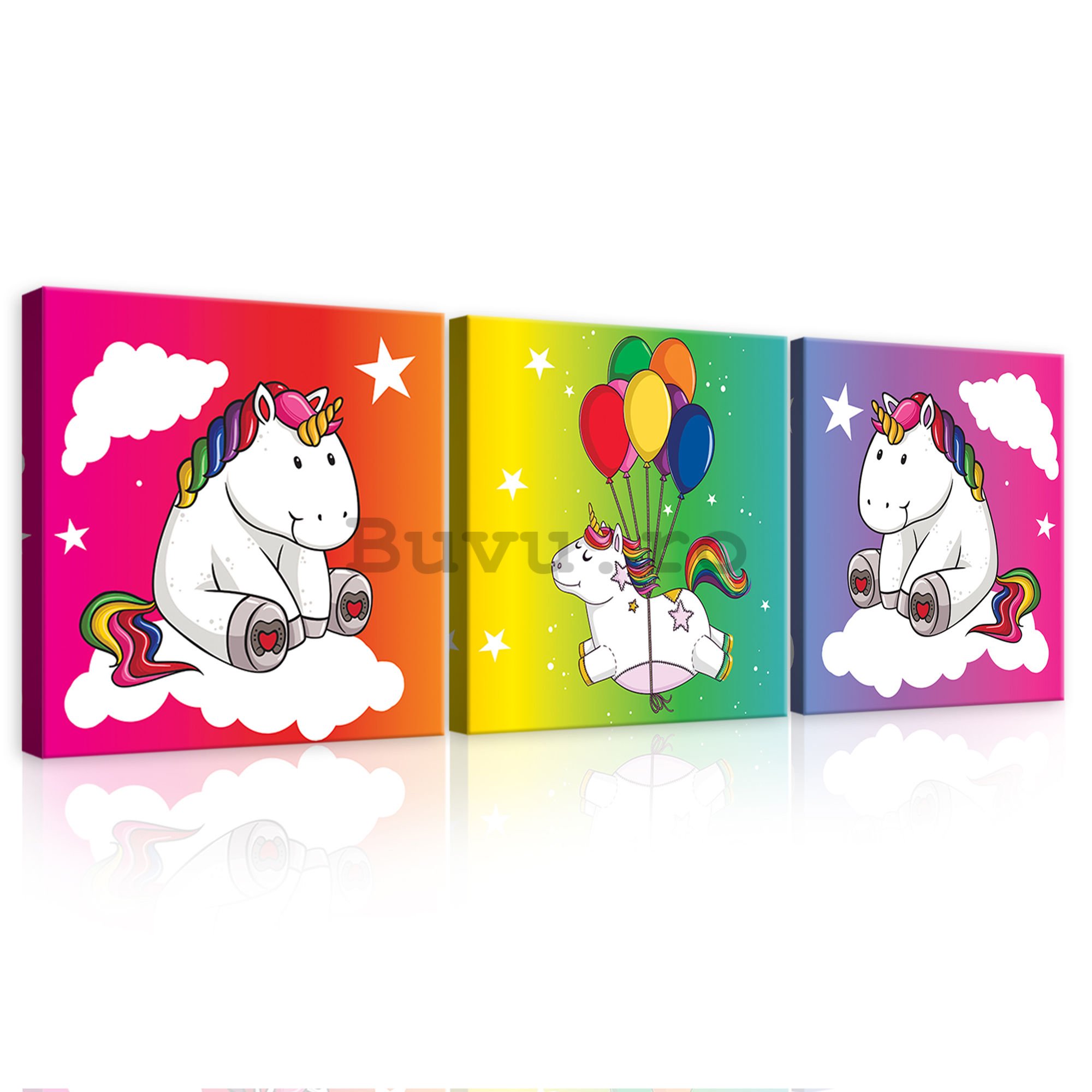 Tablou canvas: Unicorni colorați - set 3 buc 25x25cm