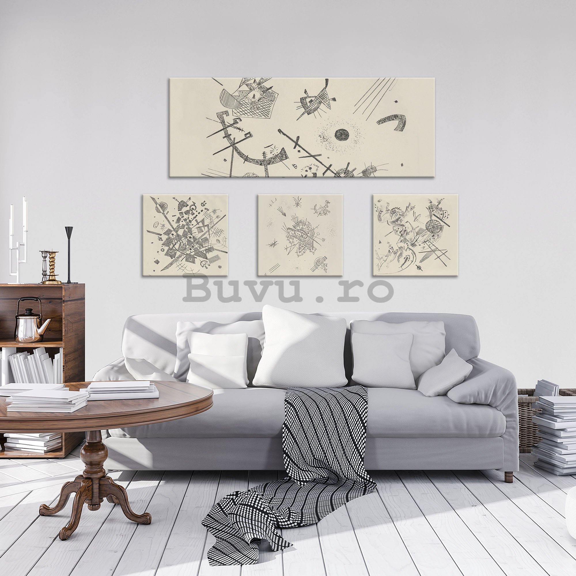 Tablou canvas: Vasili Kandinski (2) - set 1 buc 80x30 cm și 3 buc 25,8x24,8 cm