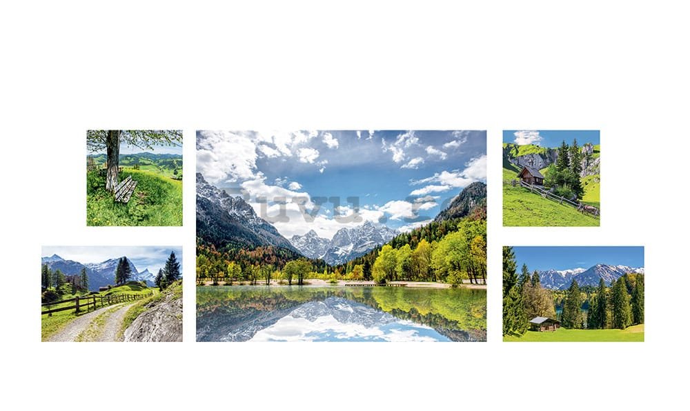 Tablou canvas: Peisaj montan - set 1buc 66x48cm, 2buc 32x21.8cm și 2buc 21.8x21.8cm
