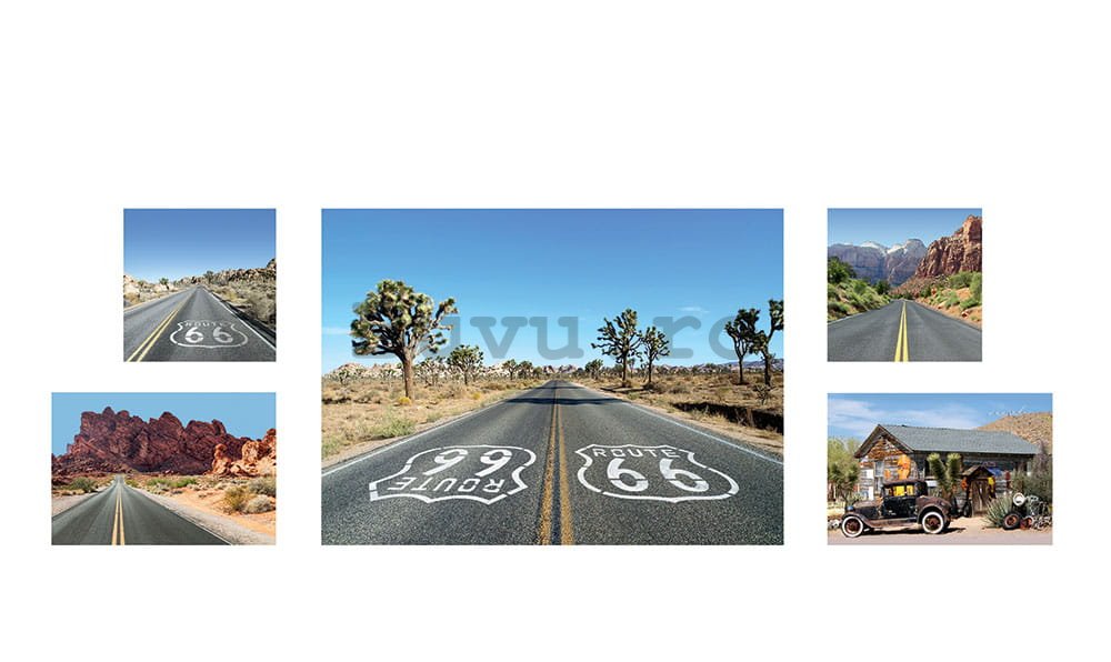 Tablou canvas: Route 66 - set 1buc 66x48cm, 2buc 32x21.8cm și 2buc 21.8x21.8cm