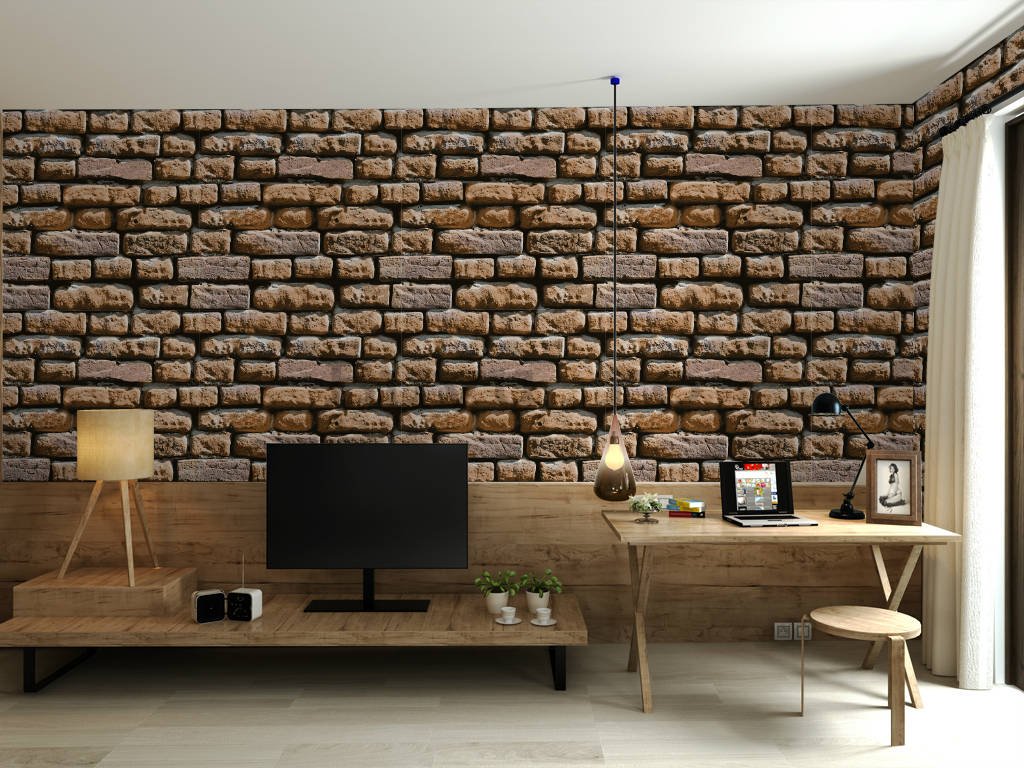 Tapete de vinil perete de cărămidă maro solid