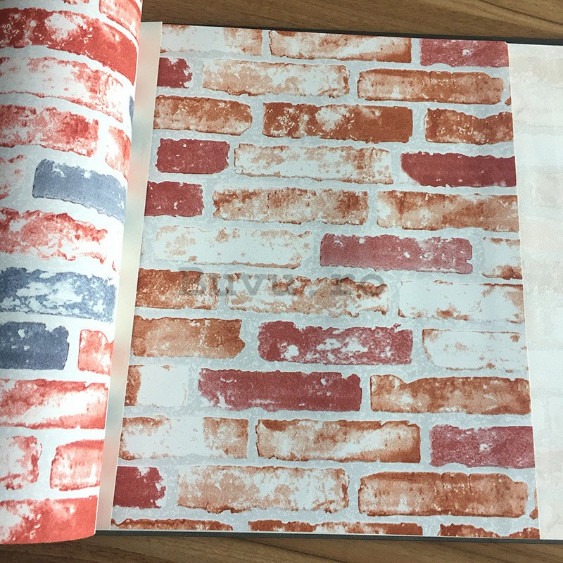 Tapete de vinil zid de cărămidă alb-roșie