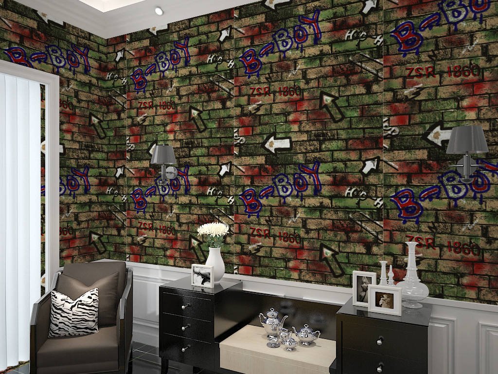 Tapete de vinil zid de cărămidă maro cu grafit
