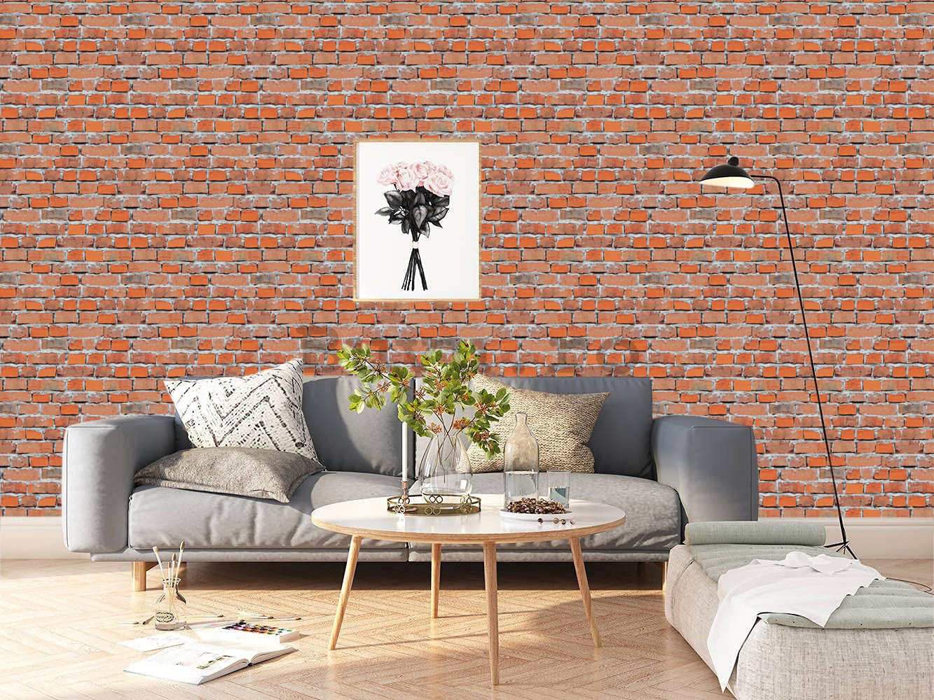 Tapete de vinil zid de cărămidă portocaliu-roșu