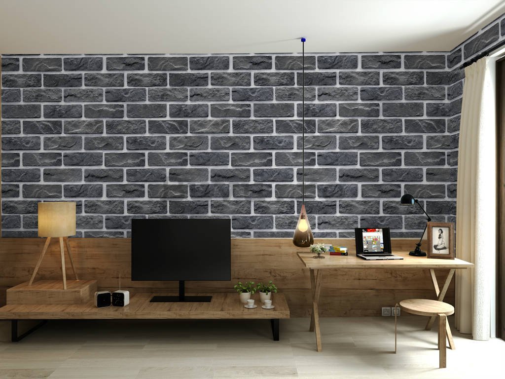 Tapete de vinil perete de cărămidă obişnuită gri-negru
