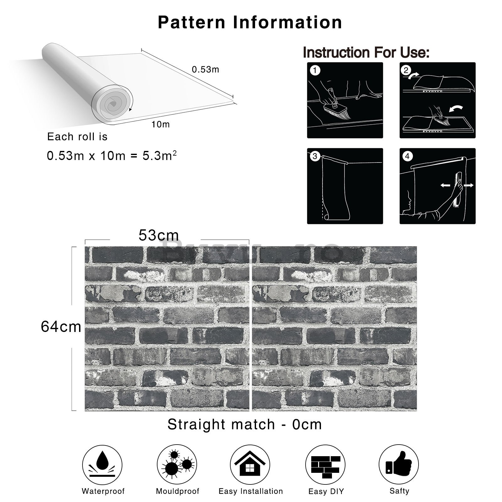 Tapete de vinil zid de cărămidă gri-negru (3)