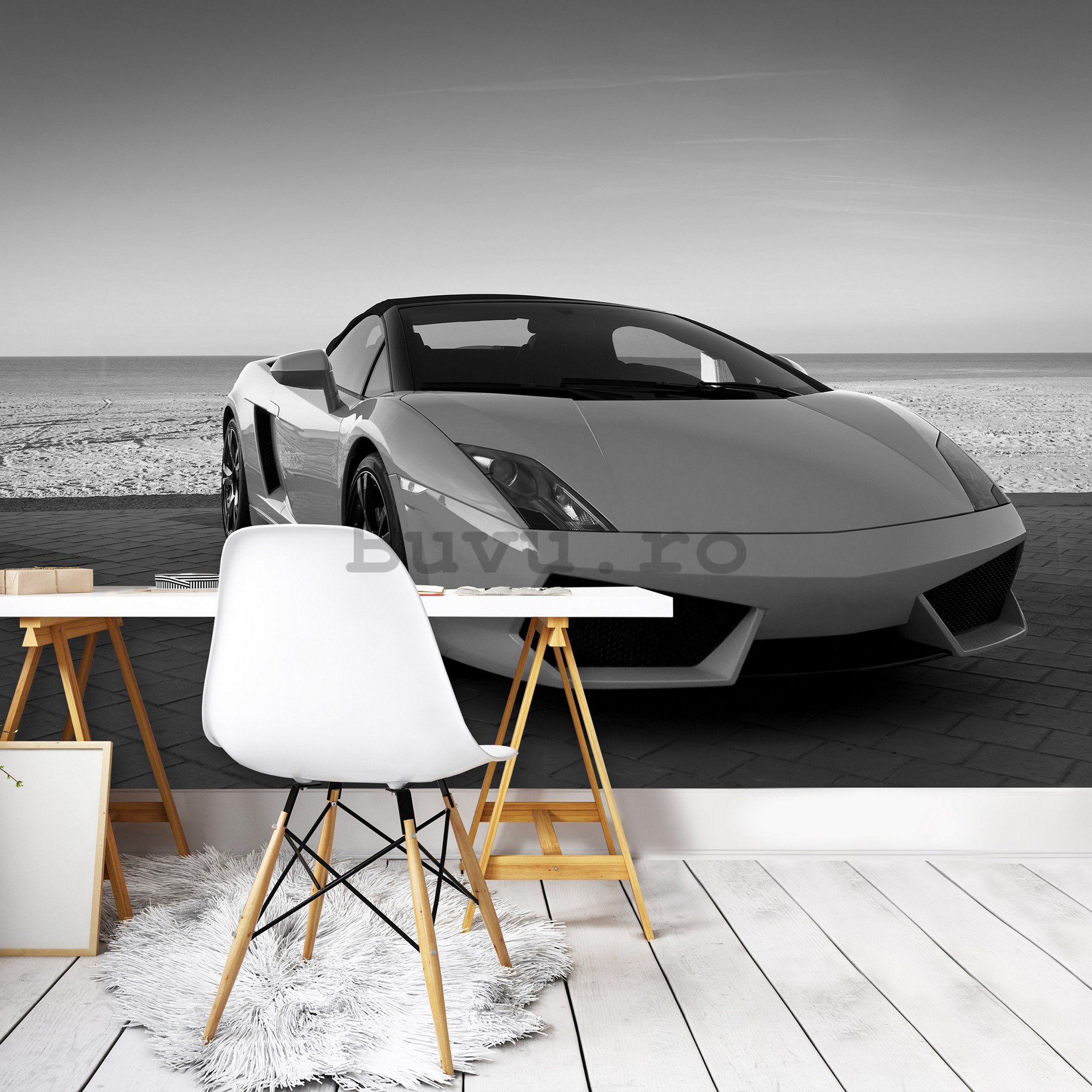 Fototapet vlies: Lamborghini alb-negru - 254x184 cm
