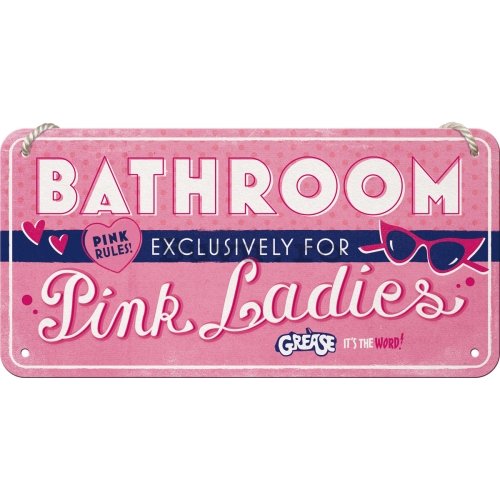 Placa metalica cu snur: Pink Ladies Bathroom - 20x10 cm