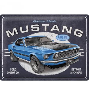 Placă metalică: Ford Mustang 1969 Mach 1 Blue - 40x30 cm