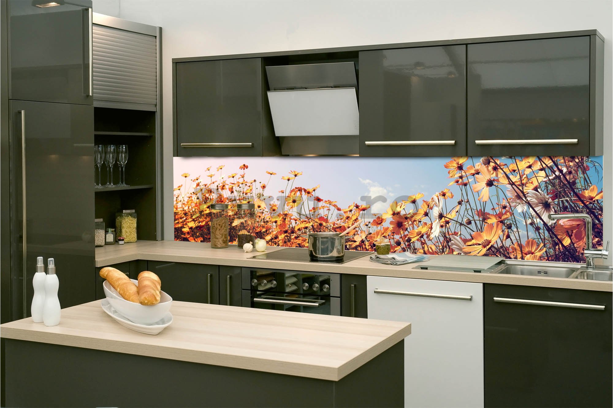 Tapet autoadeziv lavabil pentru bucătărie - Margarete galbene, 260x60 cm