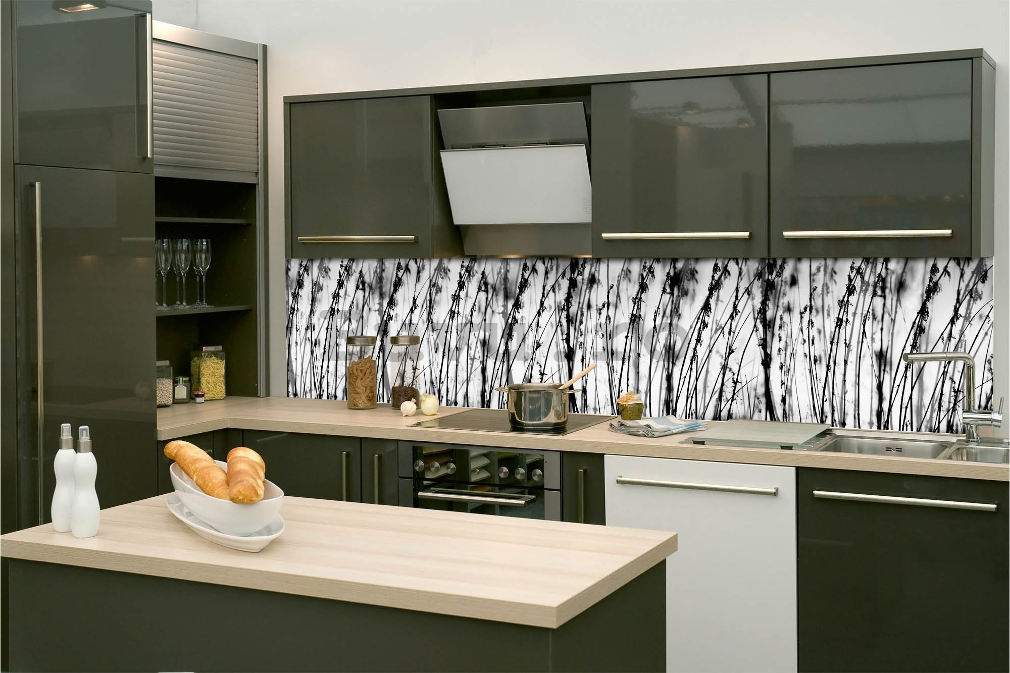 Tapet autoadeziv lavabil pentru bucătărie - Larbă neagră ?i albă, 260x60 cm